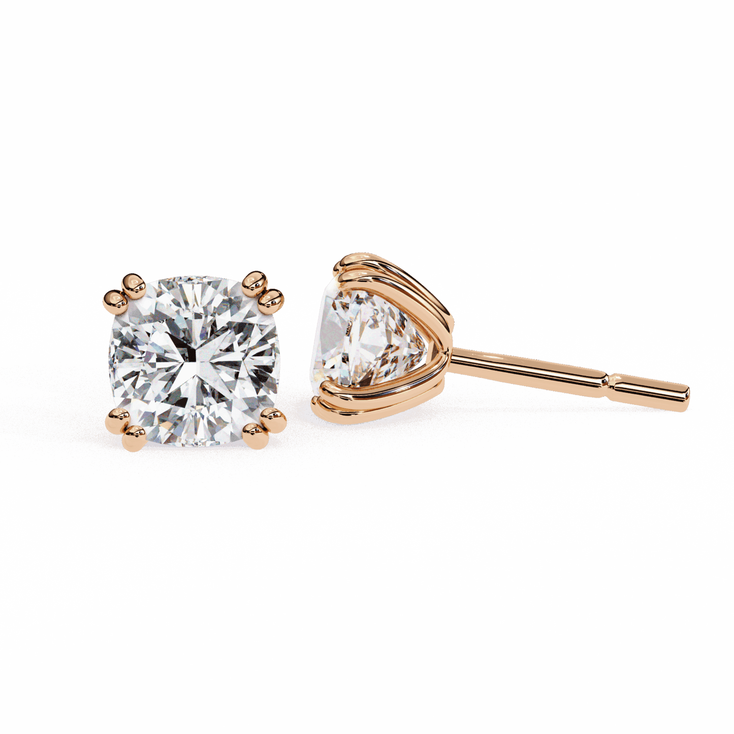 2.25 Carat Refined Cushion Solitaire Earrings in Moissanite | House of Estara