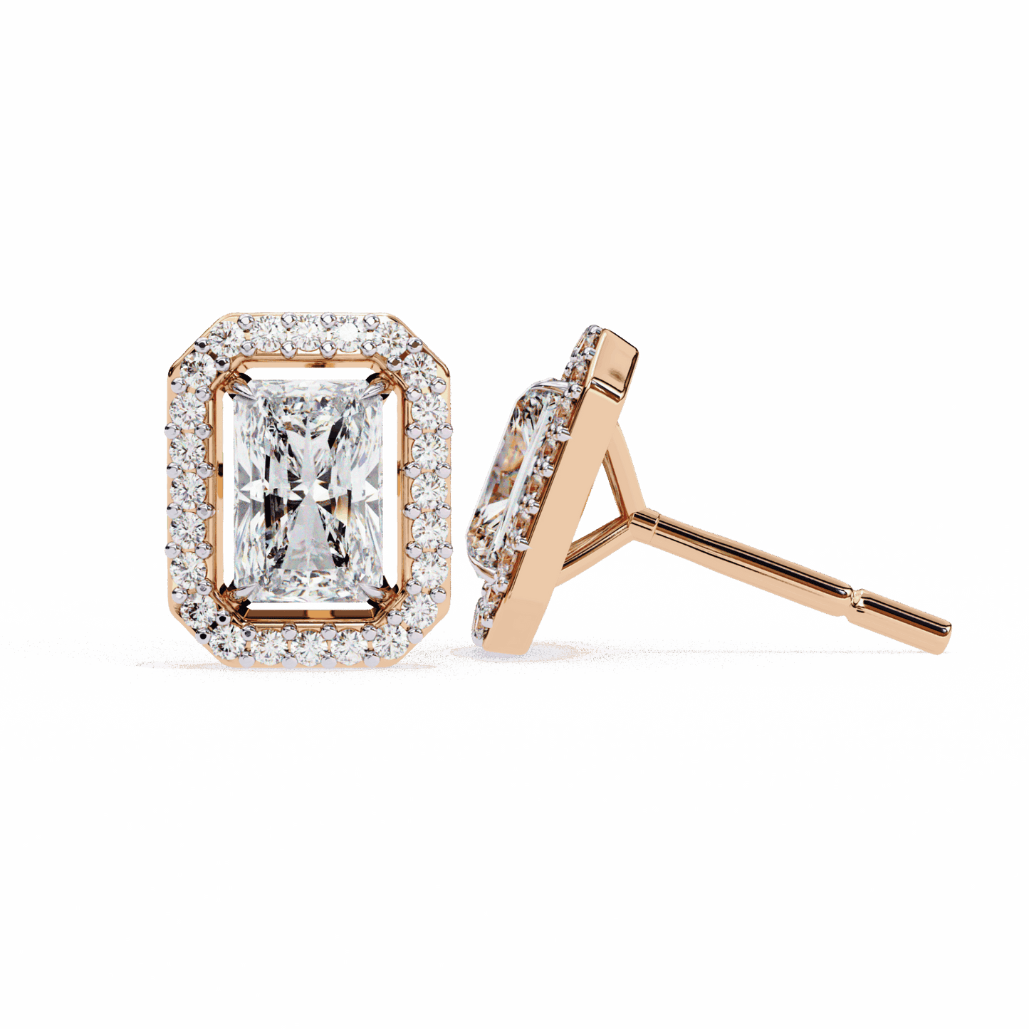 1 Carat Radiant and Round Stud Earrings in Moissanite | House of Estara