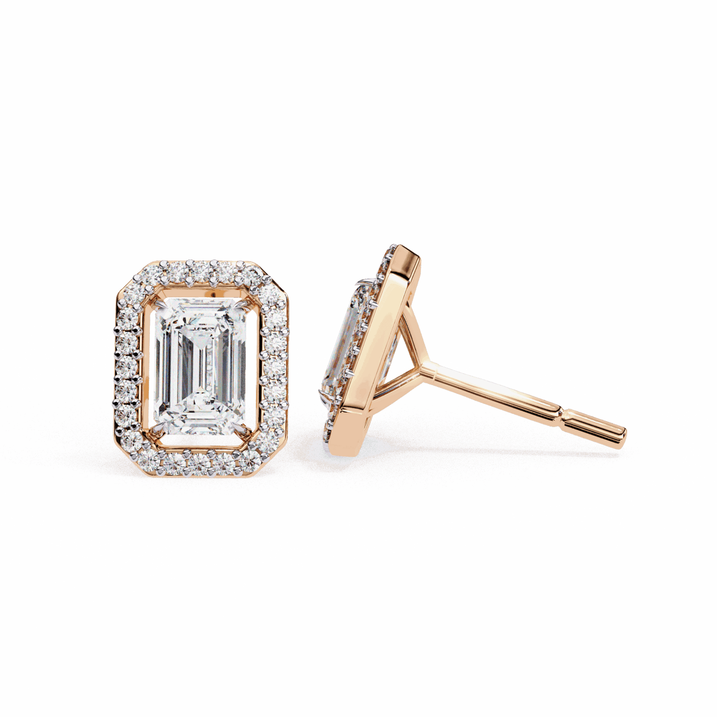 0.9 Carat Emerald and Round Stud Earrings in Moissanite | House of Estara