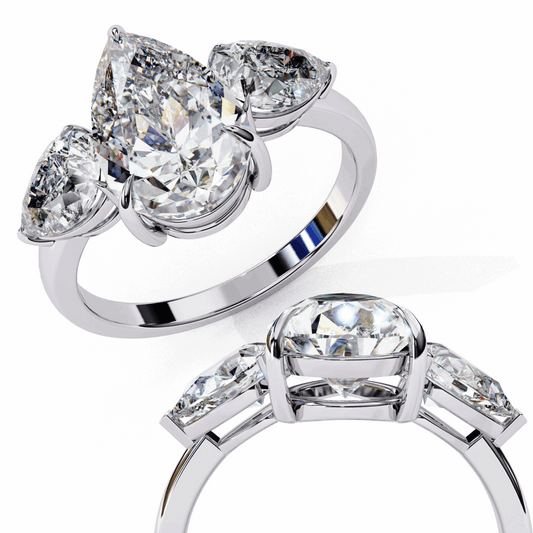 3 Carat Pear Three Stone Solitaire Ring in Moissanite | House of Estara