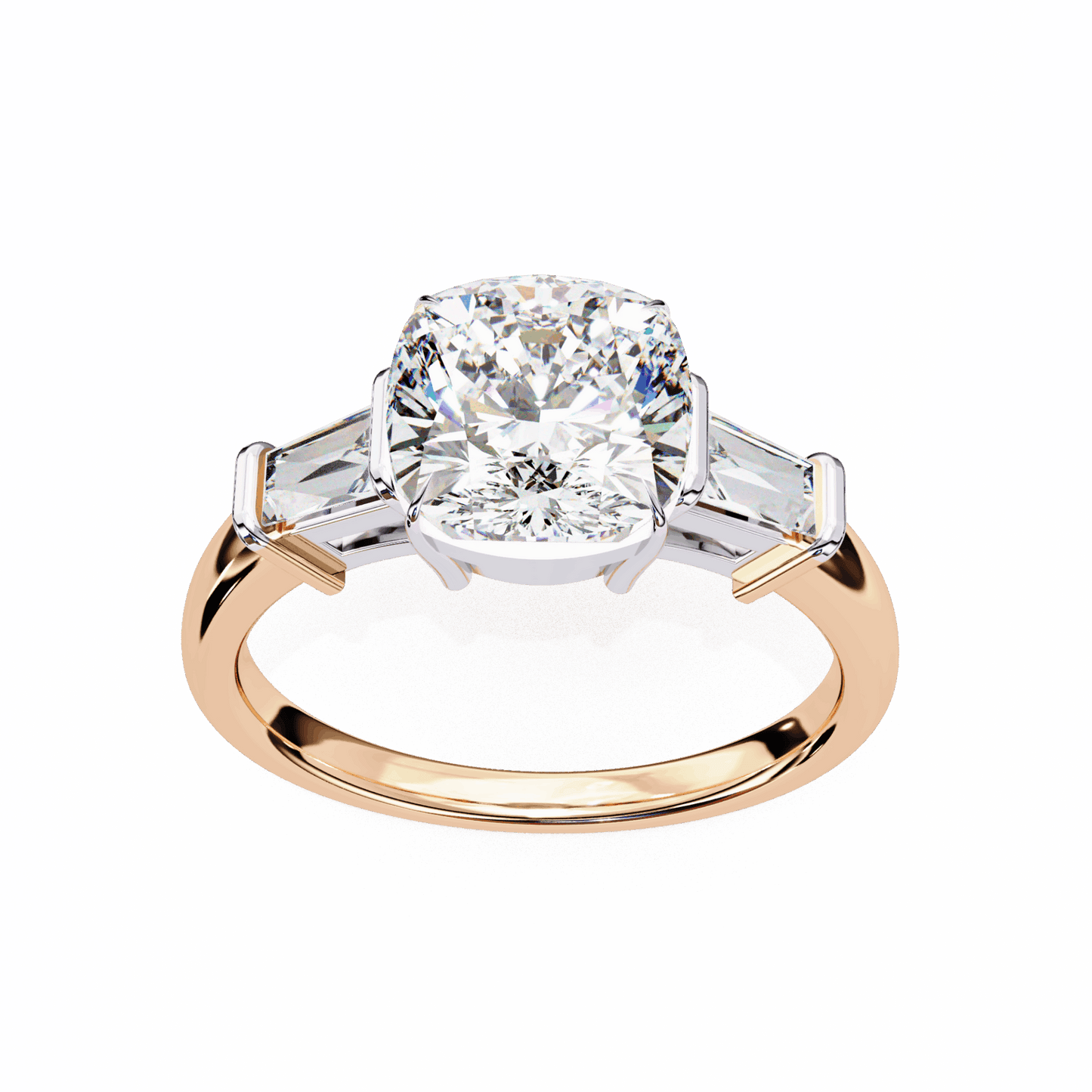 3.75 Carat Cushion and Baguette Edit Solitaire Ring in Moissanite | House of Estara