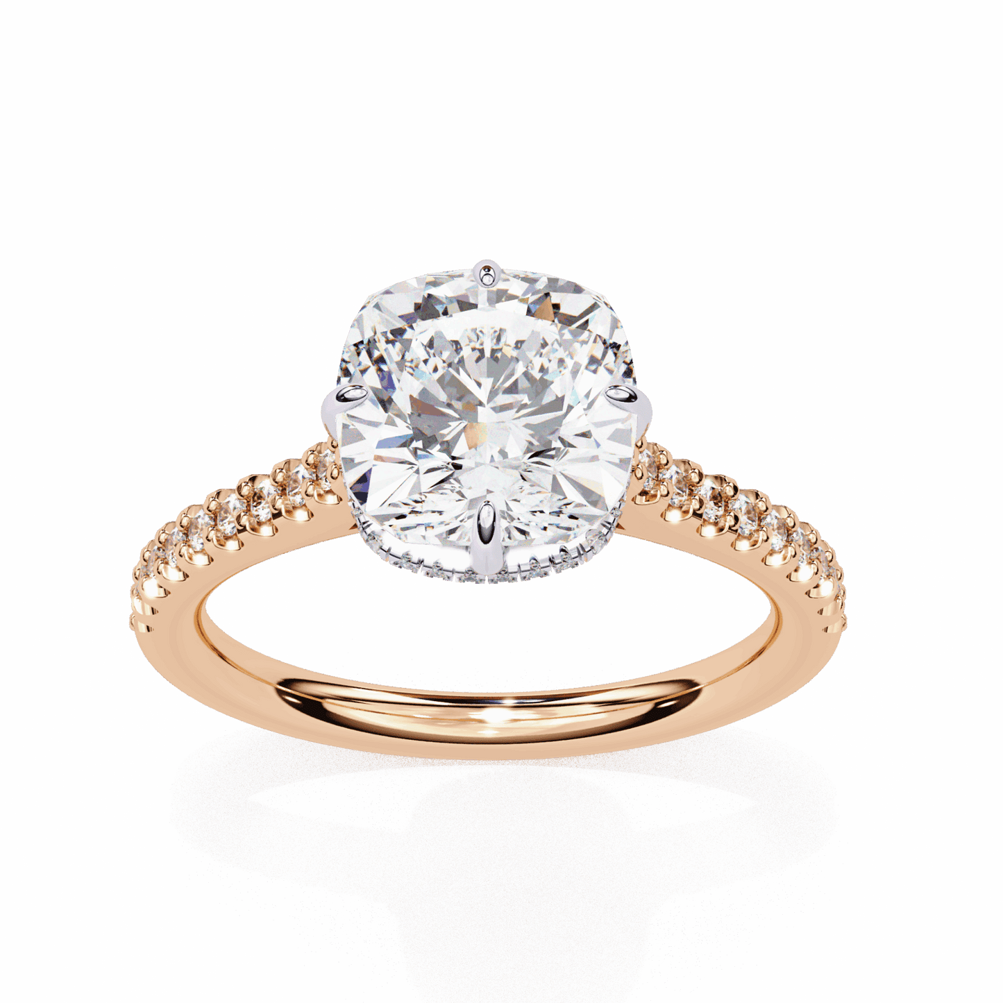 3.5 Carat Cushion Hidden Halo Solitaire Ring in Moissanite | House of Estara
