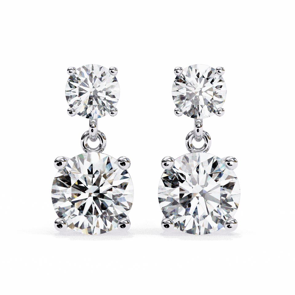 Round Cut Two-Stone Drop Earrings