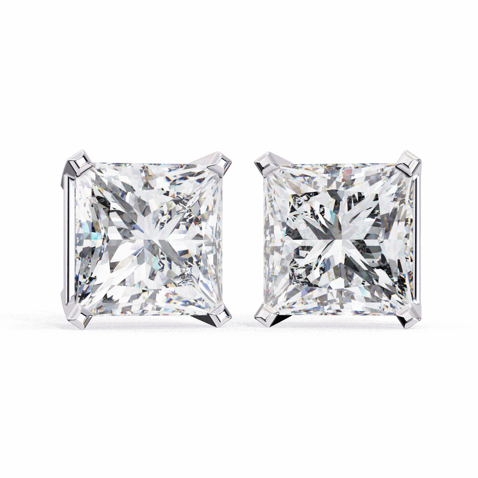 3 Carat Refined Princess Solitaire Earrings in Moissanite | House of Estara
