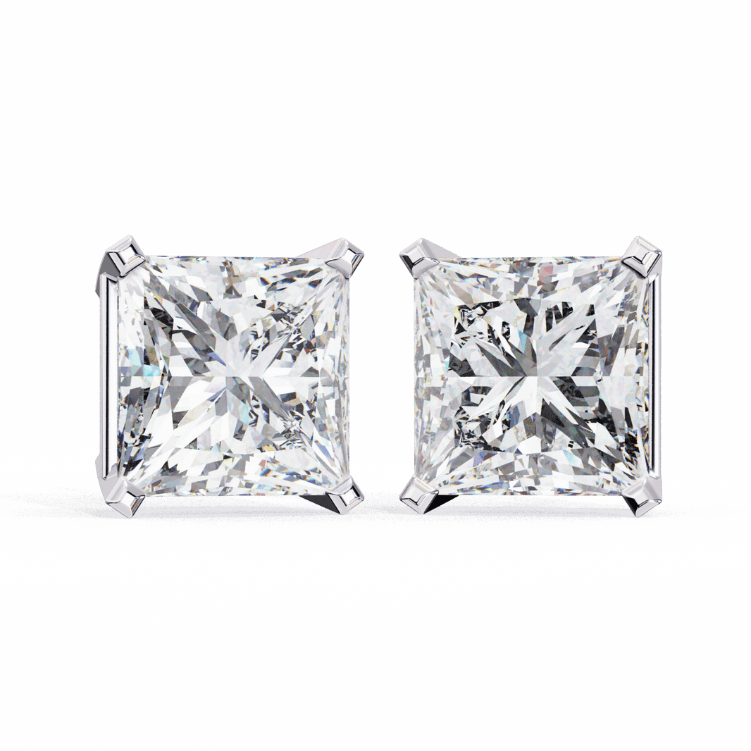 3 Carat Refined Princess Solitaire Earrings in Moissanite | House of Estara