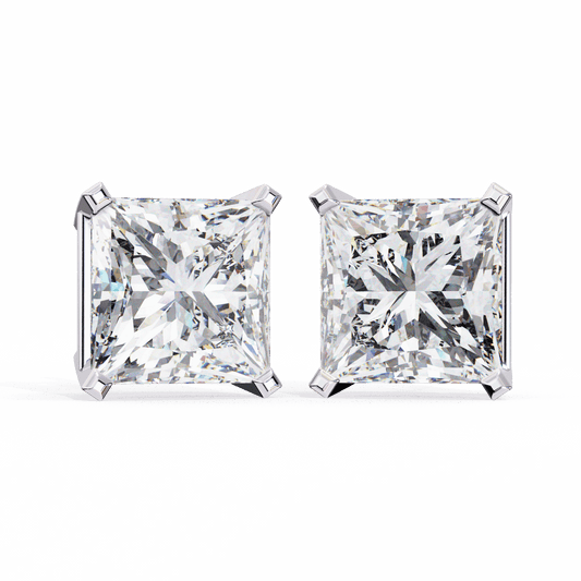 3 Carat Refined Princess Solitaire Earrings in Moissanite | House of Estara