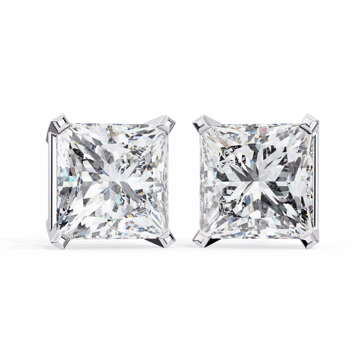 3 Carat Refined Princess Solitaire Earrings in Moissanite | House of Estara