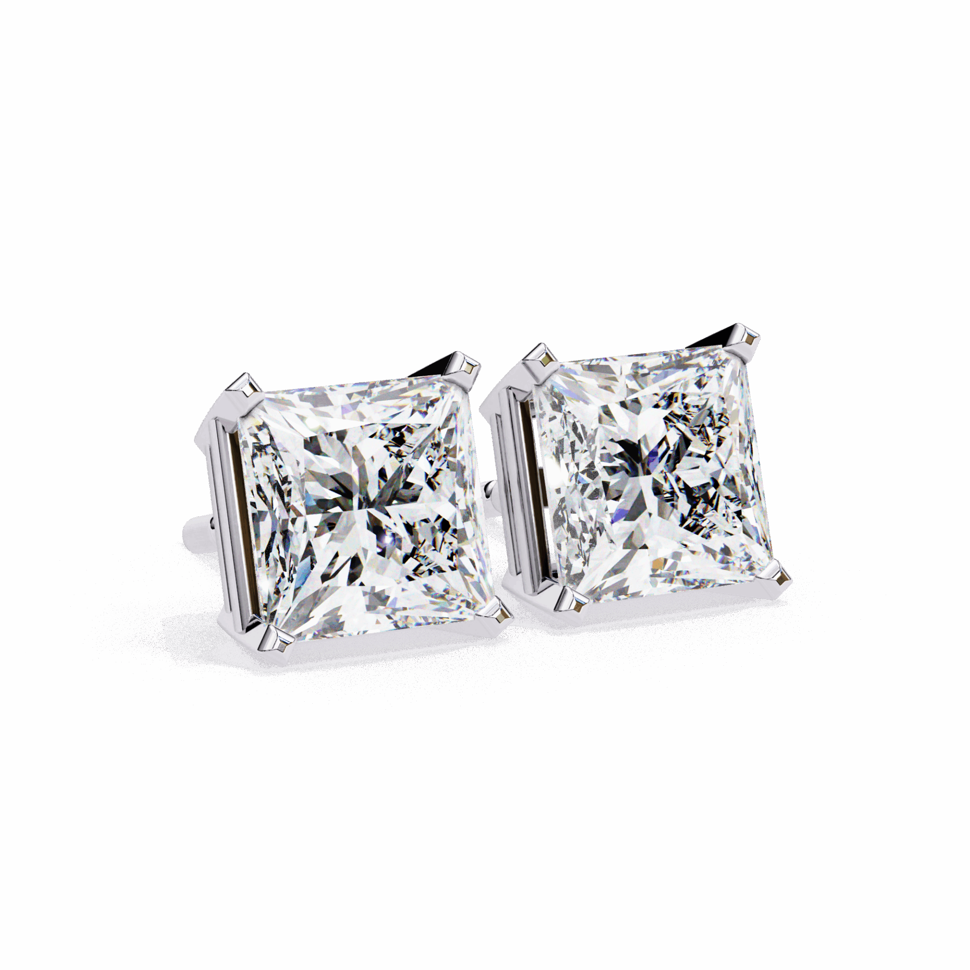 3 Carat Refined Princess Solitaire Earrings in Moissanite | House of Estara