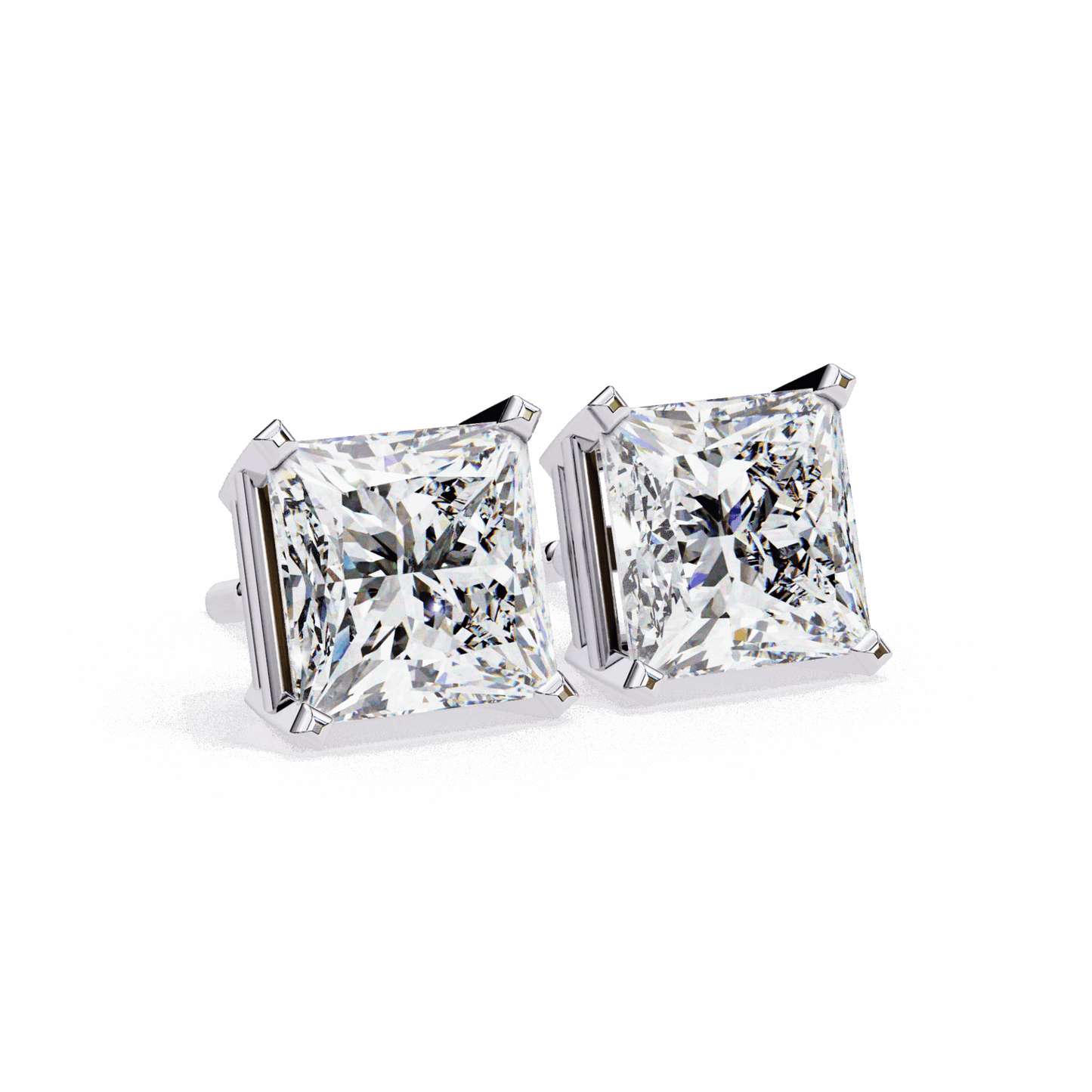 3 Carat Refined Princess Solitaire Earrings in Moissanite | House of Estara