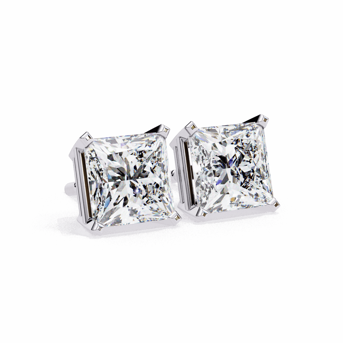 3 Carat Refined Princess Solitaire Earrings in Moissanite | House of Estara