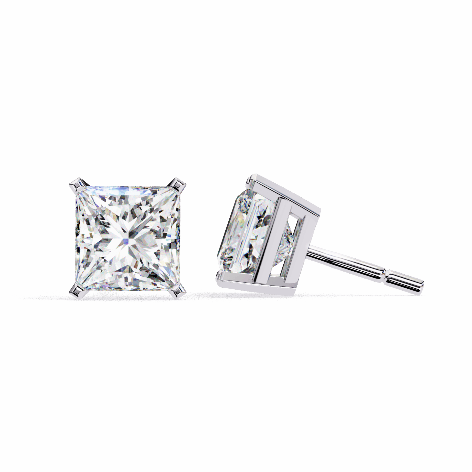3 Carat Refined Princess Solitaire Earrings in Moissanite | House of Estara