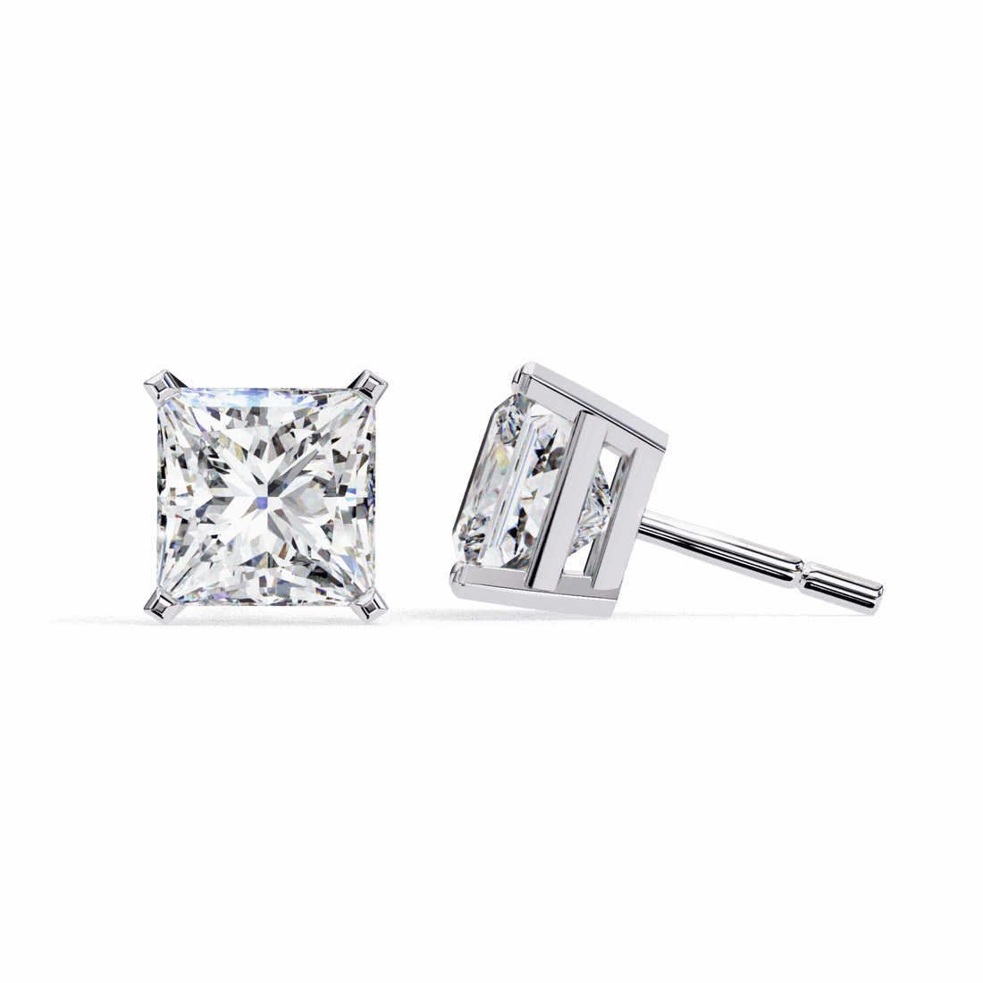3 Carat Refined Princess Solitaire Earrings in Moissanite | House of Estara
