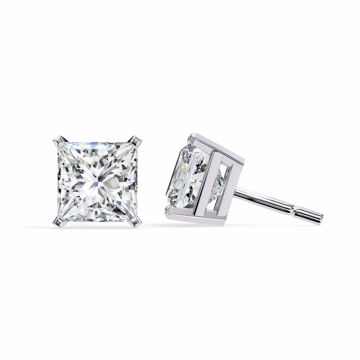 3 Carat Refined Princess Solitaire Earrings in Moissanite | House of Estara