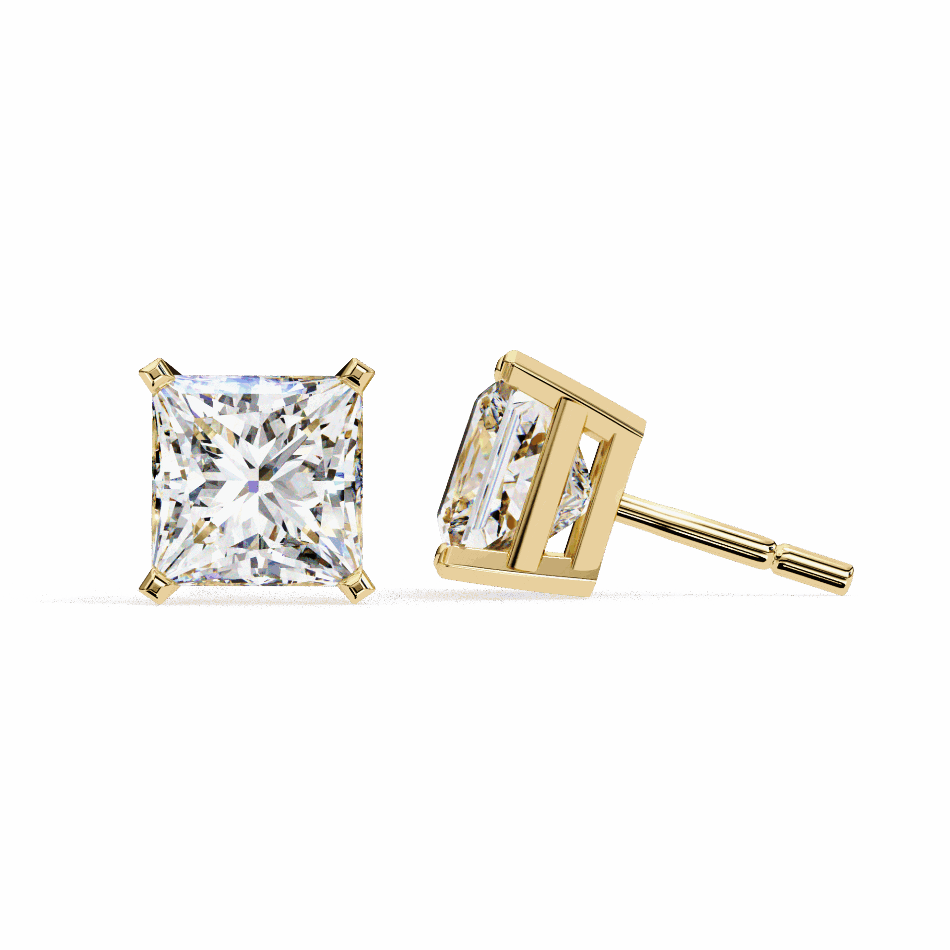 3 Carat Refined Princess Solitaire Earrings in Moissanite | House of Estara