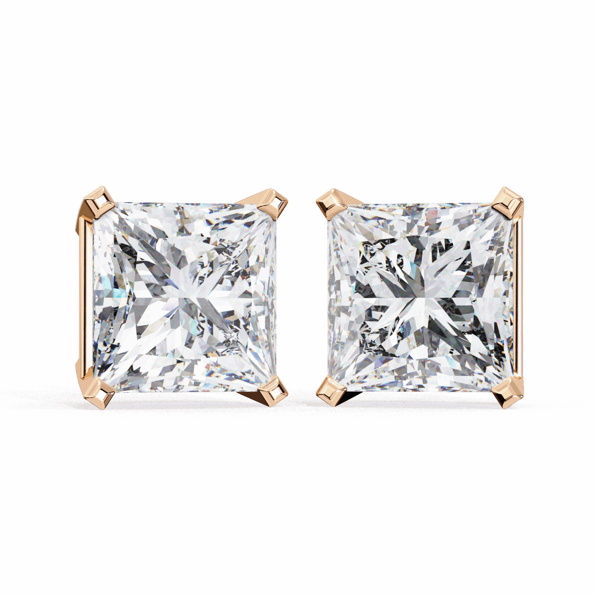 3 Carat Refined Princess Solitaire Earrings in Moissanite | House of Estara