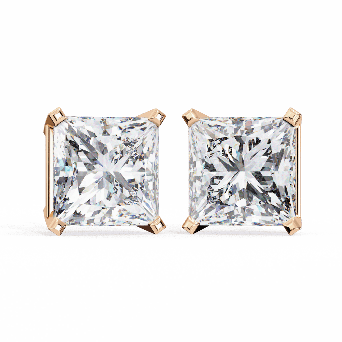 3 Carat Refined Princess Solitaire Earrings in Moissanite | House of Estara