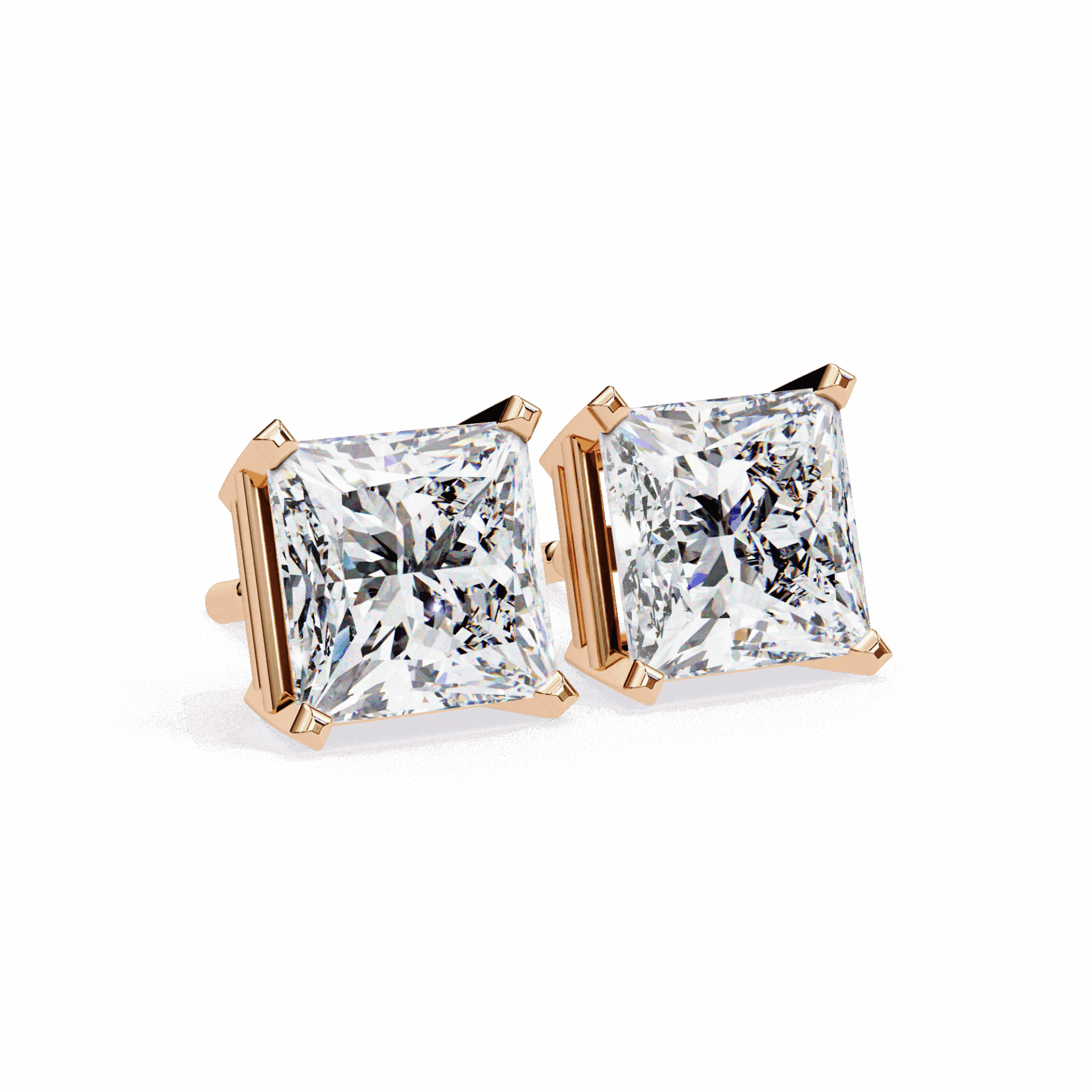 3 Carat Refined Princess Solitaire Earrings in Moissanite | House of Estara