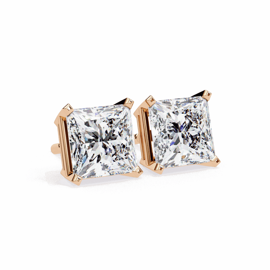 3 Carat Refined Princess Solitaire Earrings in Moissanite | House of Estara
