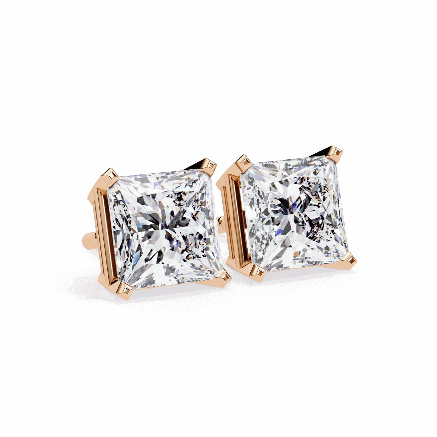 3 Carat Refined Princess Solitaire Earrings in Moissanite | House of Estara