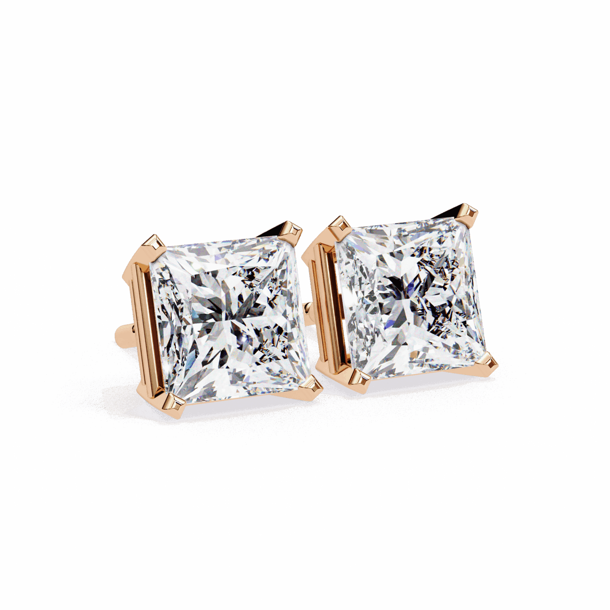 3 Carat Refined Princess Solitaire Earrings in Moissanite | House of Estara