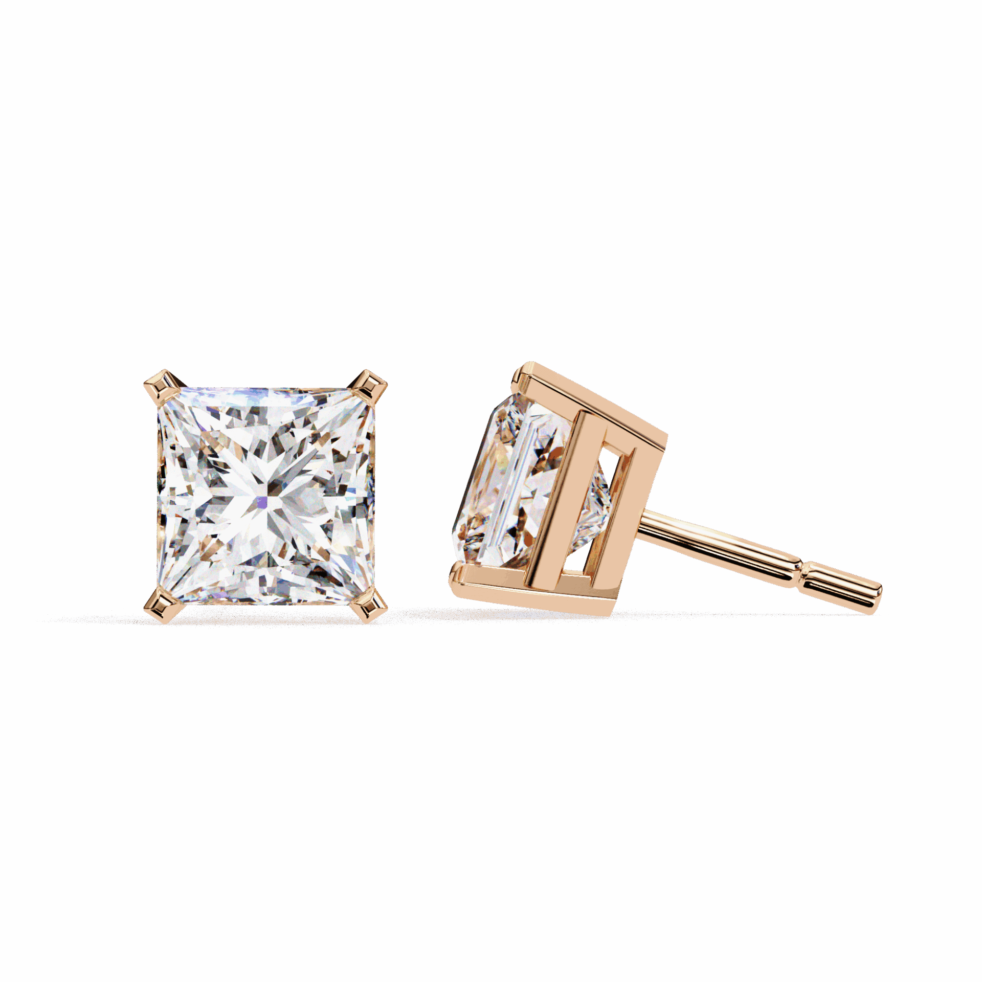 3 Carat Refined Princess Solitaire Earrings in Moissanite | House of Estara
