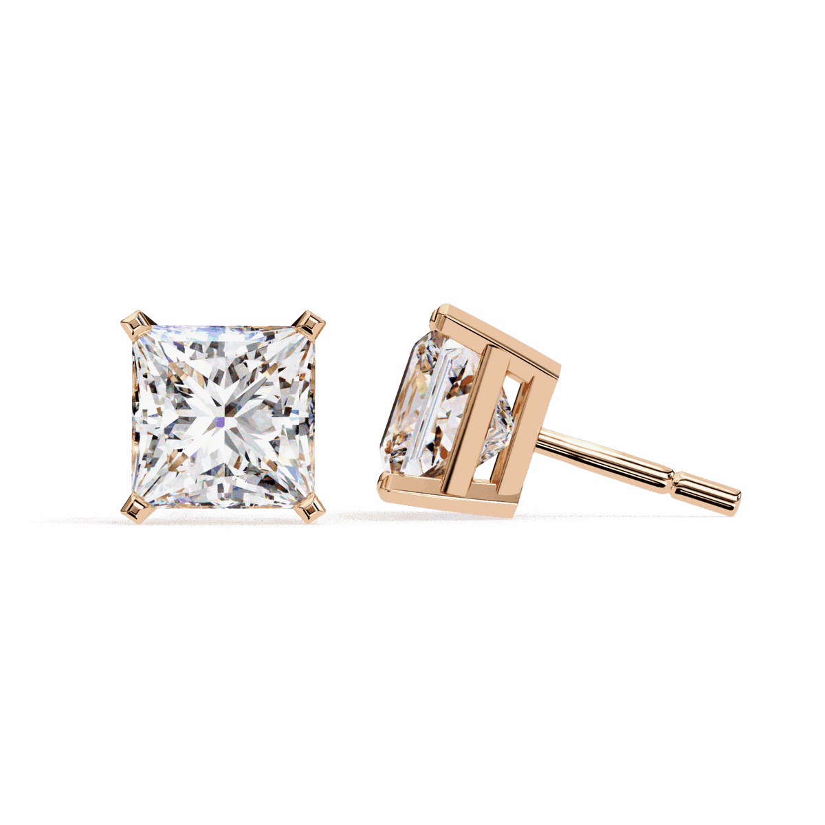 3 Carat Refined Princess Solitaire Earrings in Moissanite | House of Estara