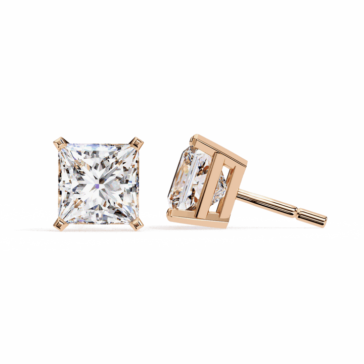 3 Carat Refined Princess Solitaire Earrings in Moissanite | House of Estara