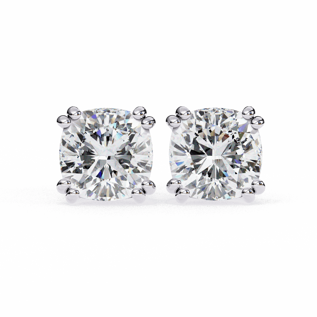 2.25 Carat Refined Cushion Solitaire Earrings in Moissanite | House of Estara