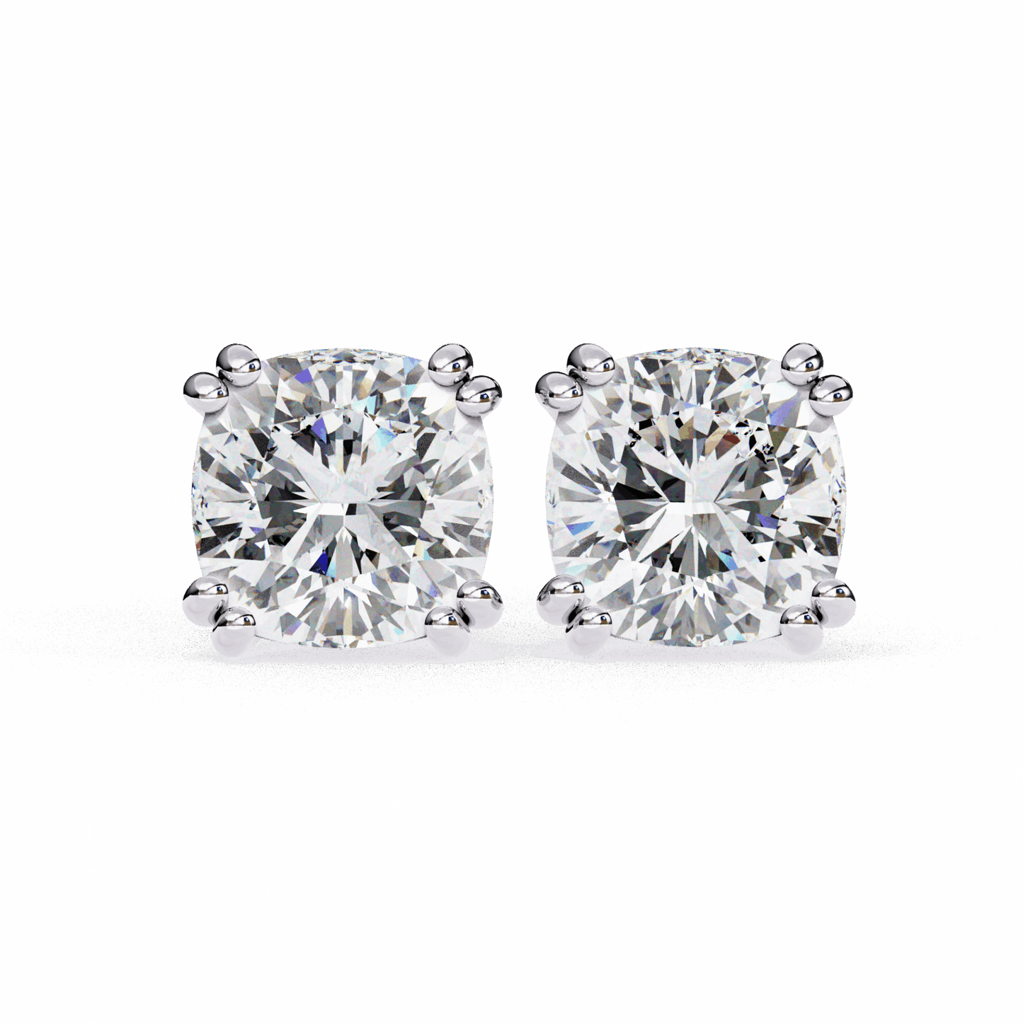 2.25 Carat Refined Cushion Solitaire Earrings in Moissanite | House of Estara