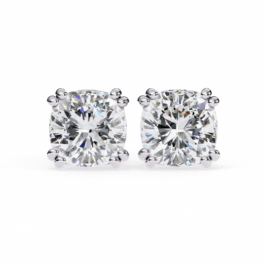 2.25 Carat Refined Cushion Solitaire Earrings in Moissanite | House of Estara