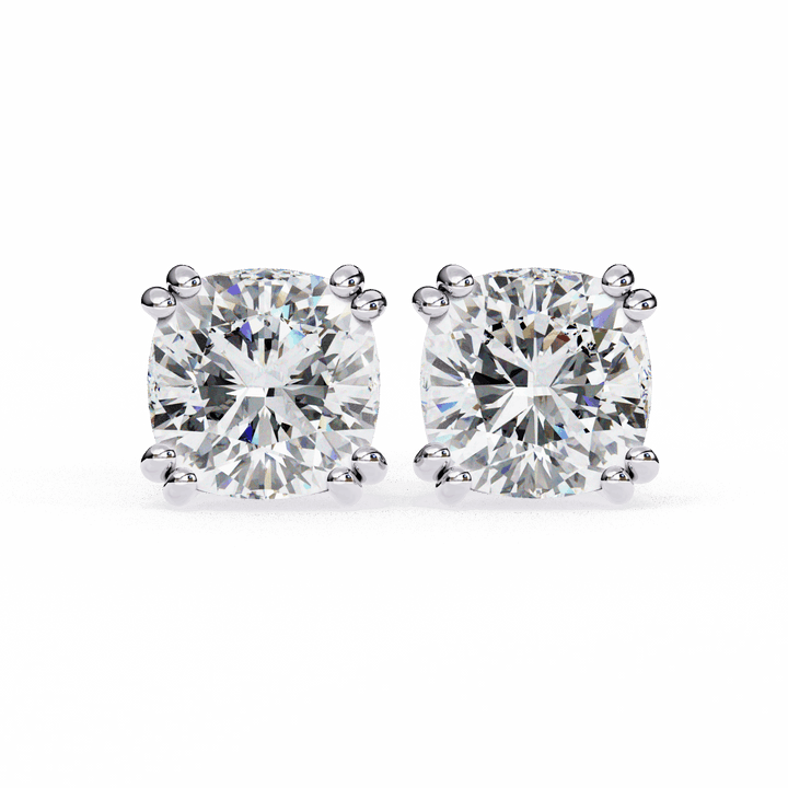 2.25 Carat Refined Cushion Solitaire Earrings in Moissanite | House of Estara