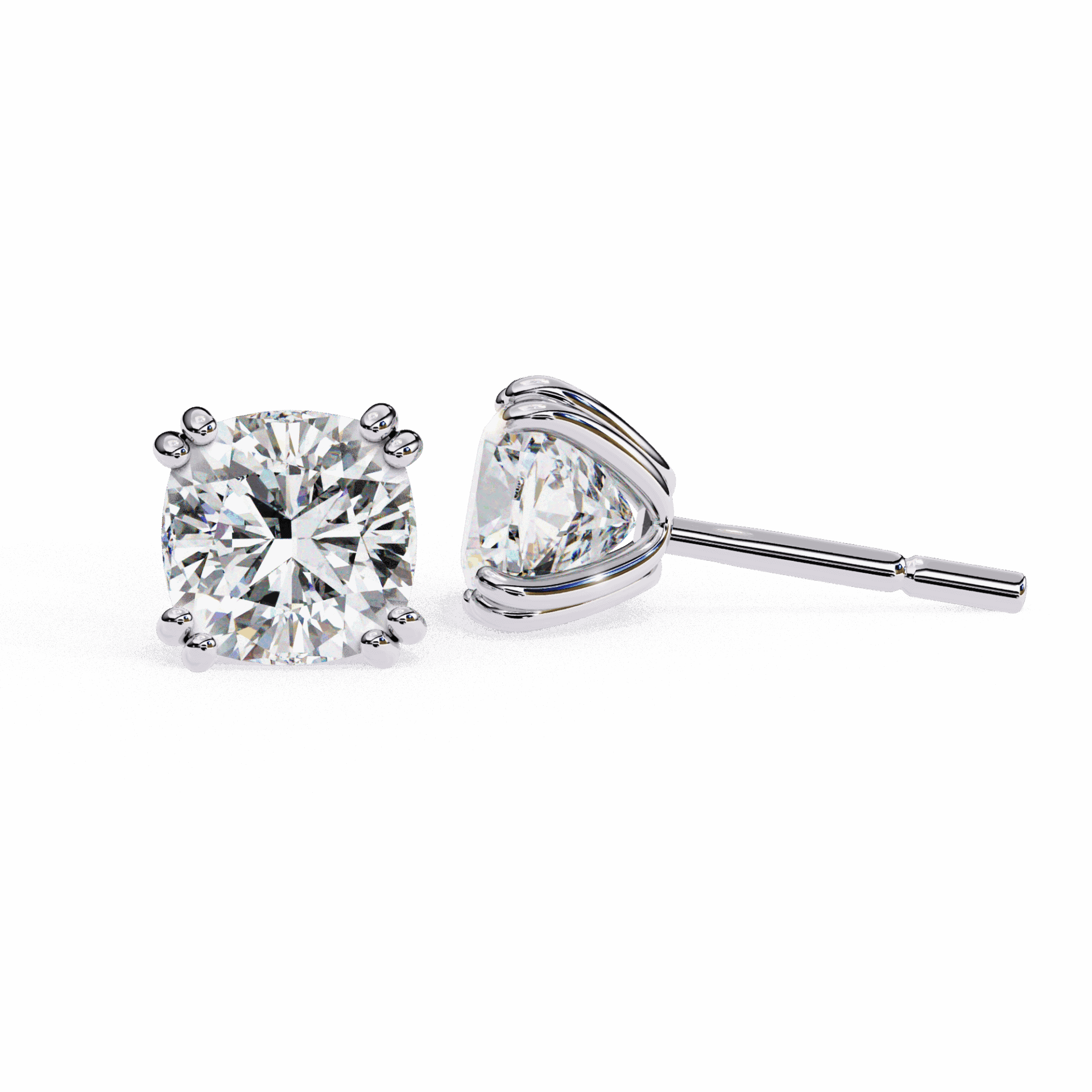 2.25 Carat Refined Cushion Solitaire Earrings in Moissanite | House of Estara