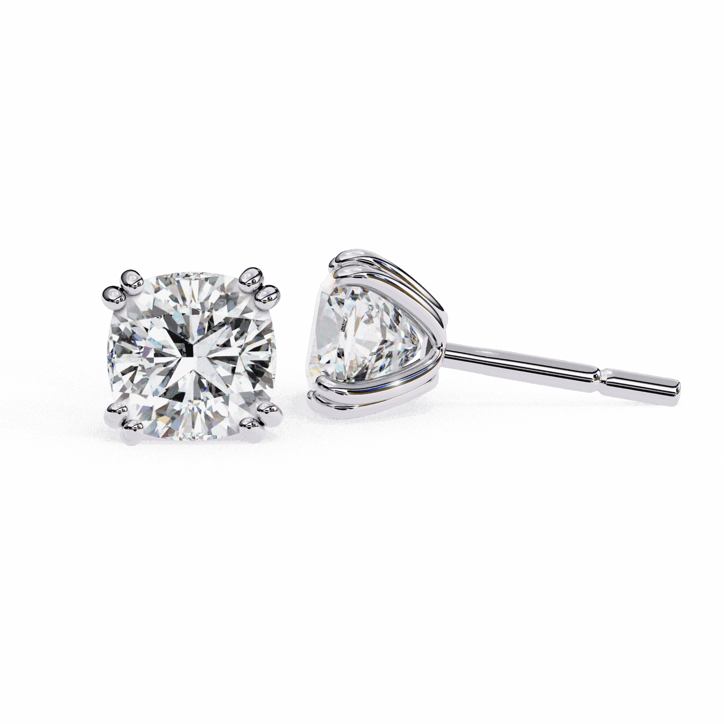 2.25 Carat Refined Cushion Solitaire Earrings in Moissanite | House of Estara