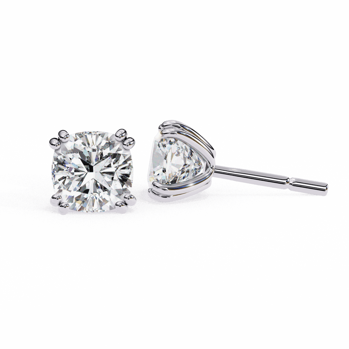 2.25 Carat Refined Cushion Solitaire Earrings in Moissanite | House of Estara