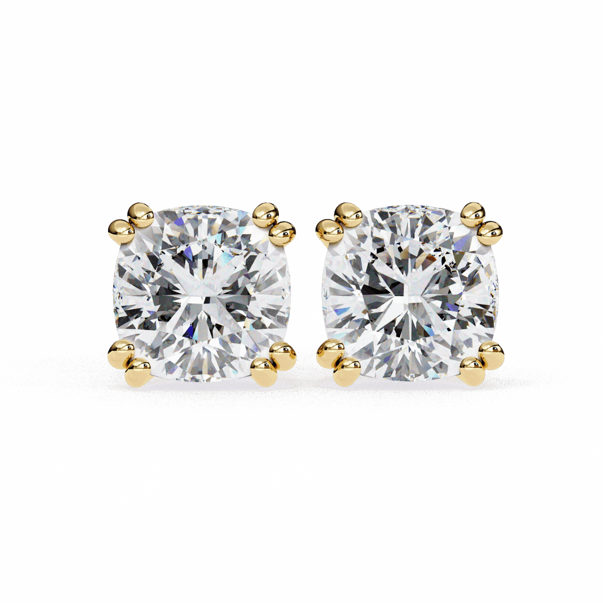 2.25 Carat Refined Cushion Solitaire Earrings in Moissanite | House of Estara