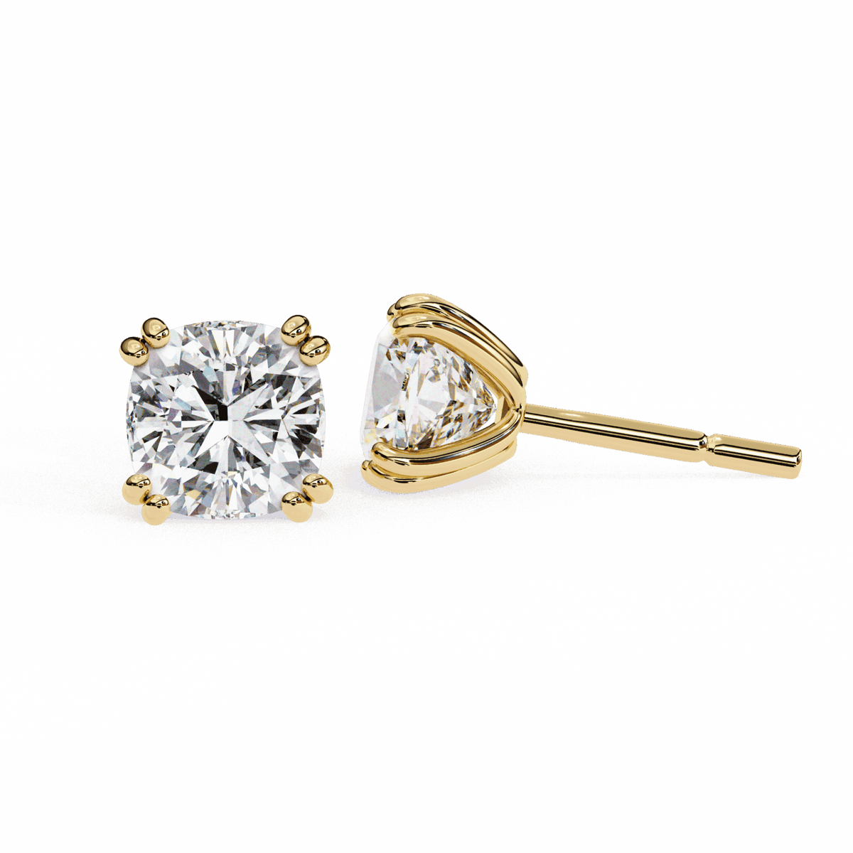 2.25 Carat Refined Cushion Solitaire Earrings in Moissanite | House of Estara