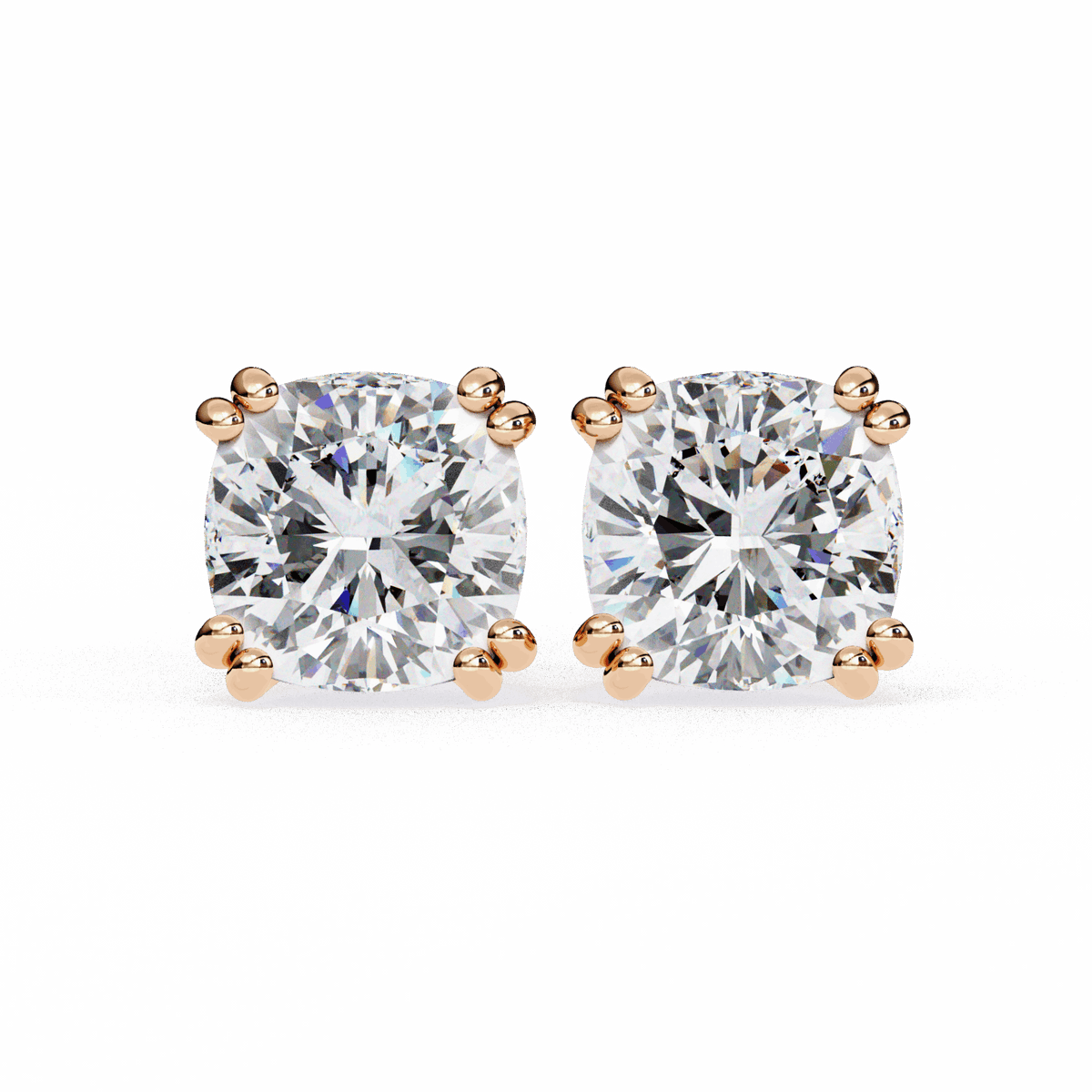 2.25 Carat Refined Cushion Solitaire Earrings in Moissanite | House of Estara