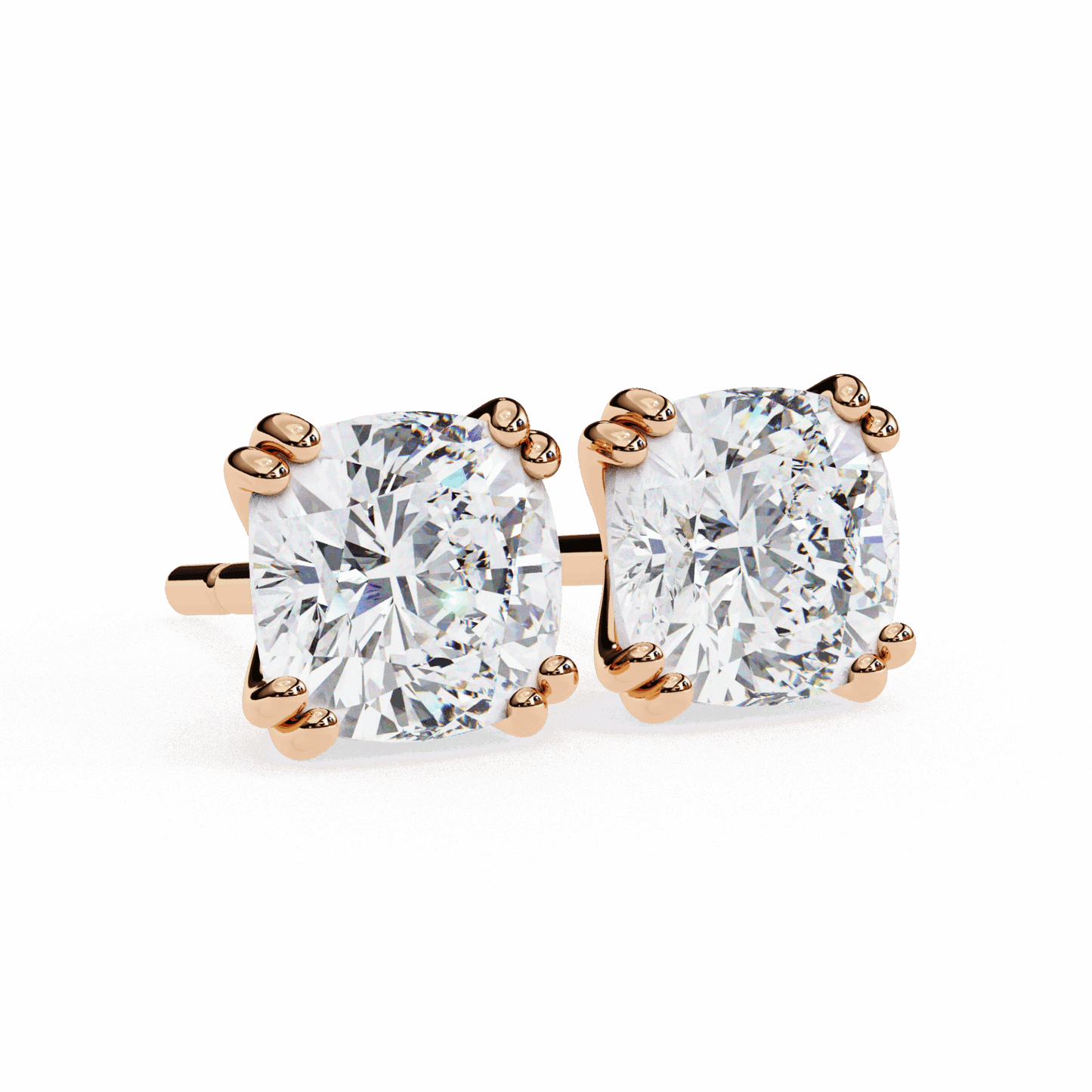 2.25 Carat Refined Cushion Solitaire Earrings in Moissanite | House of Estara