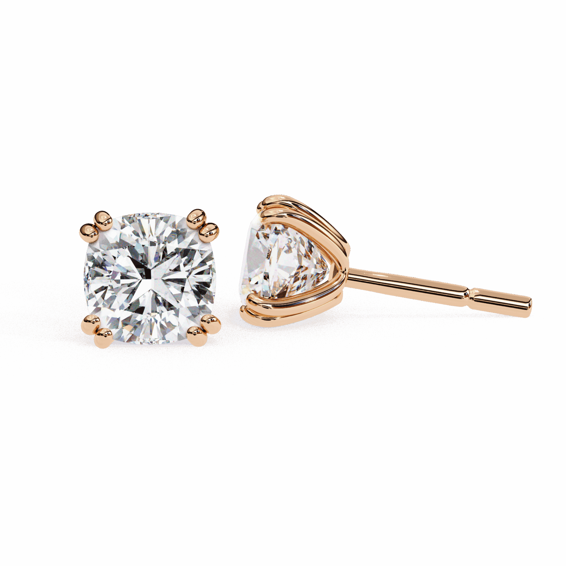 2.25 Carat Refined Cushion Solitaire Earrings in Moissanite | House of Estara