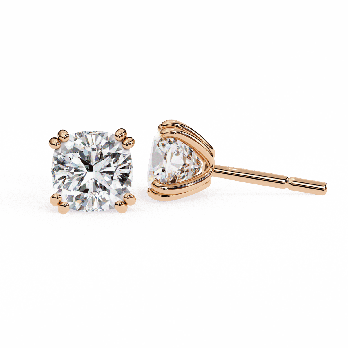 2.25 Carat Refined Cushion Solitaire Earrings in Moissanite | House of Estara