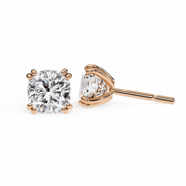 2.25 Carat Refined Cushion Solitaire Earrings in Moissanite | House of Estara