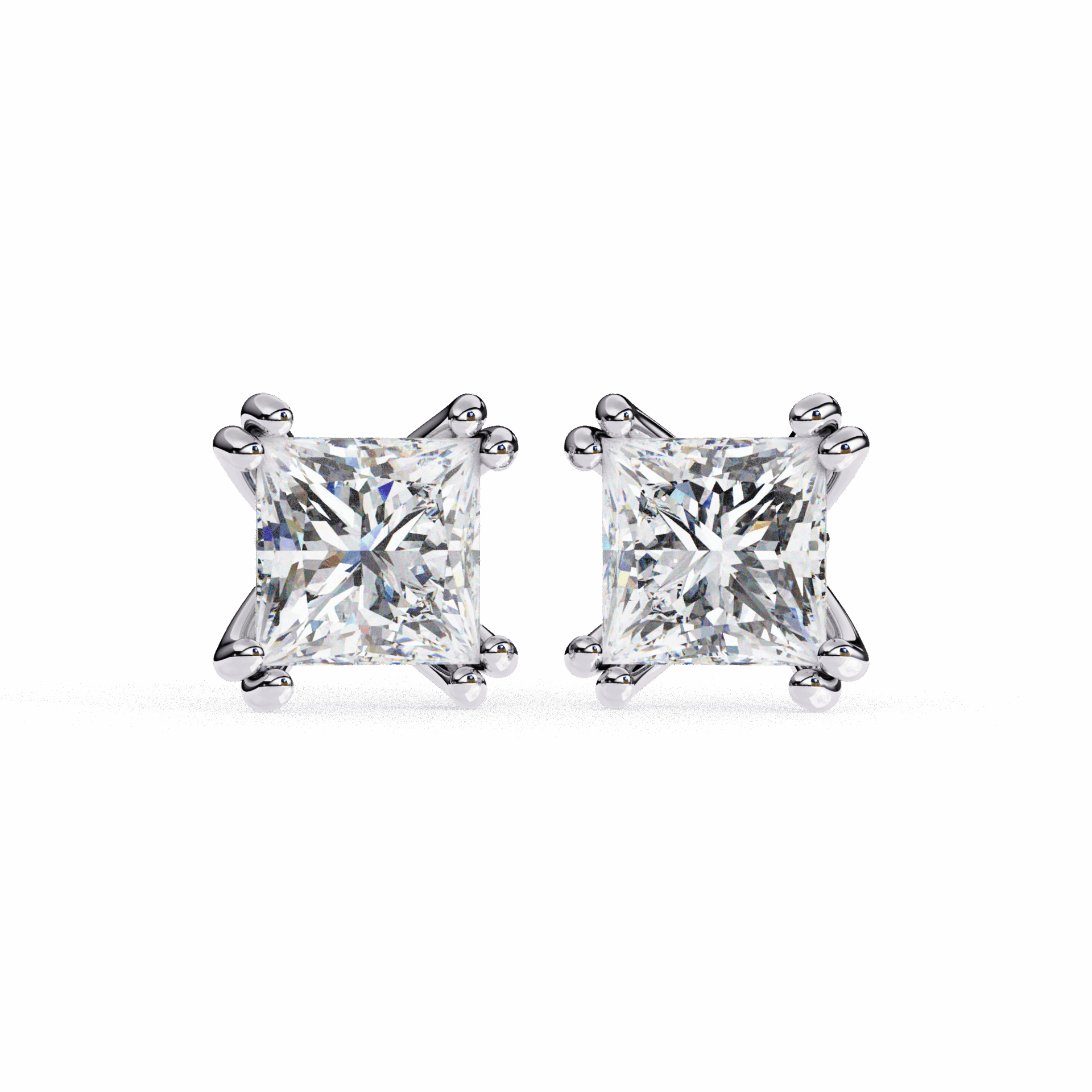 3 Carat Contemporary Princess Solitaire Earrings in Moissanite | House of Estara