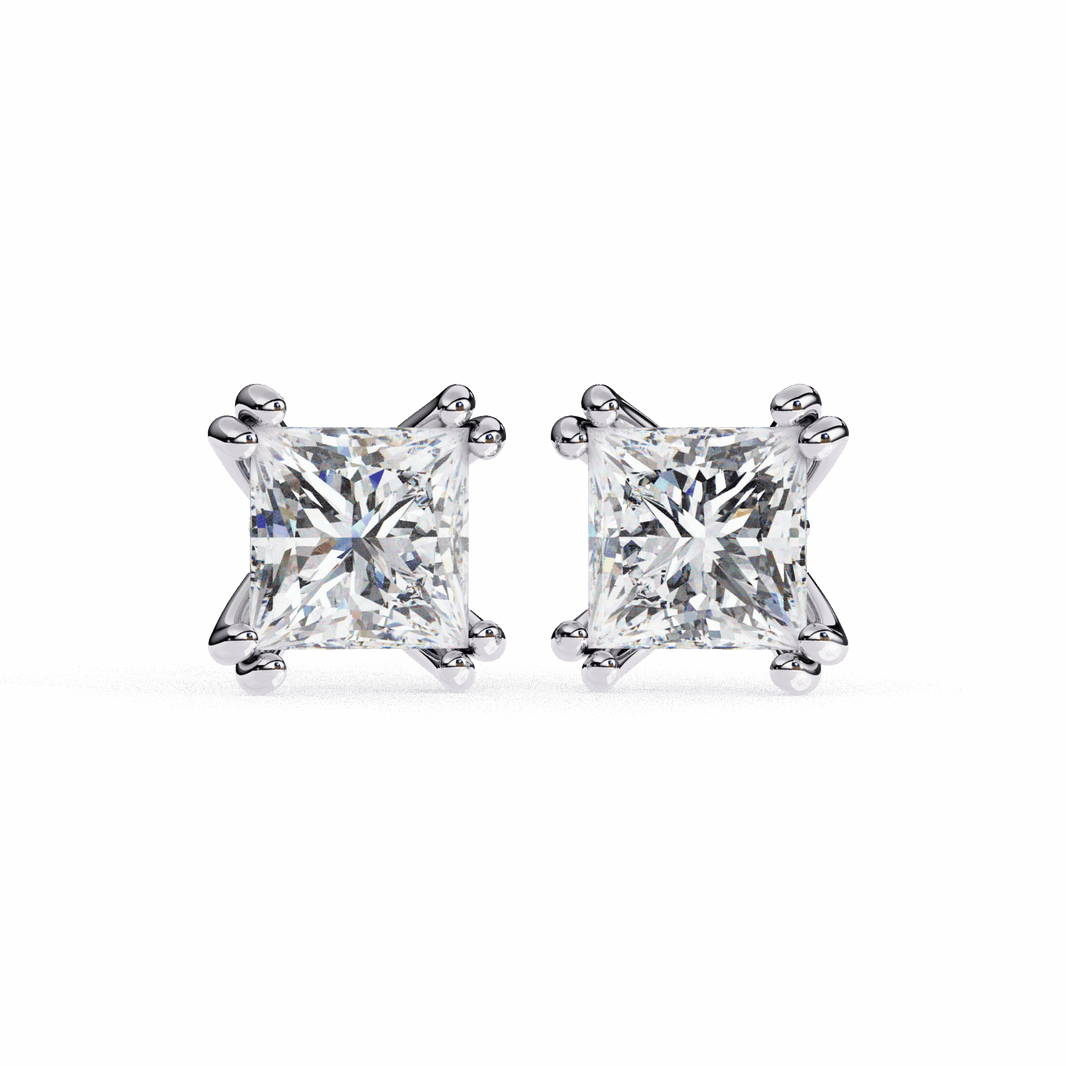 3 Carat Contemporary Princess Solitaire Earrings in Moissanite | House of Estara