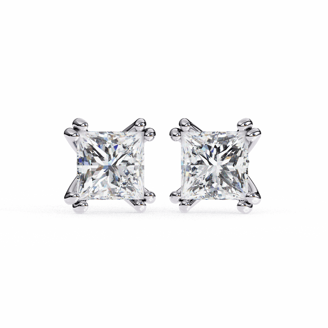 3 Carat Contemporary Princess Solitaire Earrings in Moissanite | House of Estara