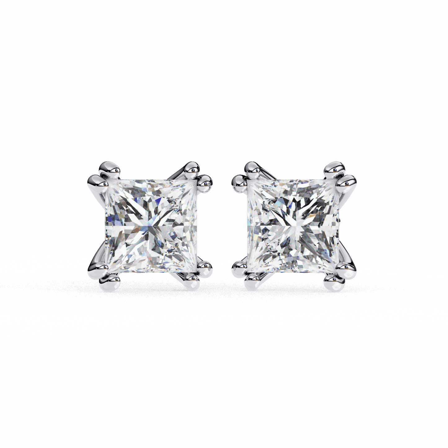 3 Carat Contemporary Princess Solitaire Earrings in Moissanite | House of Estara