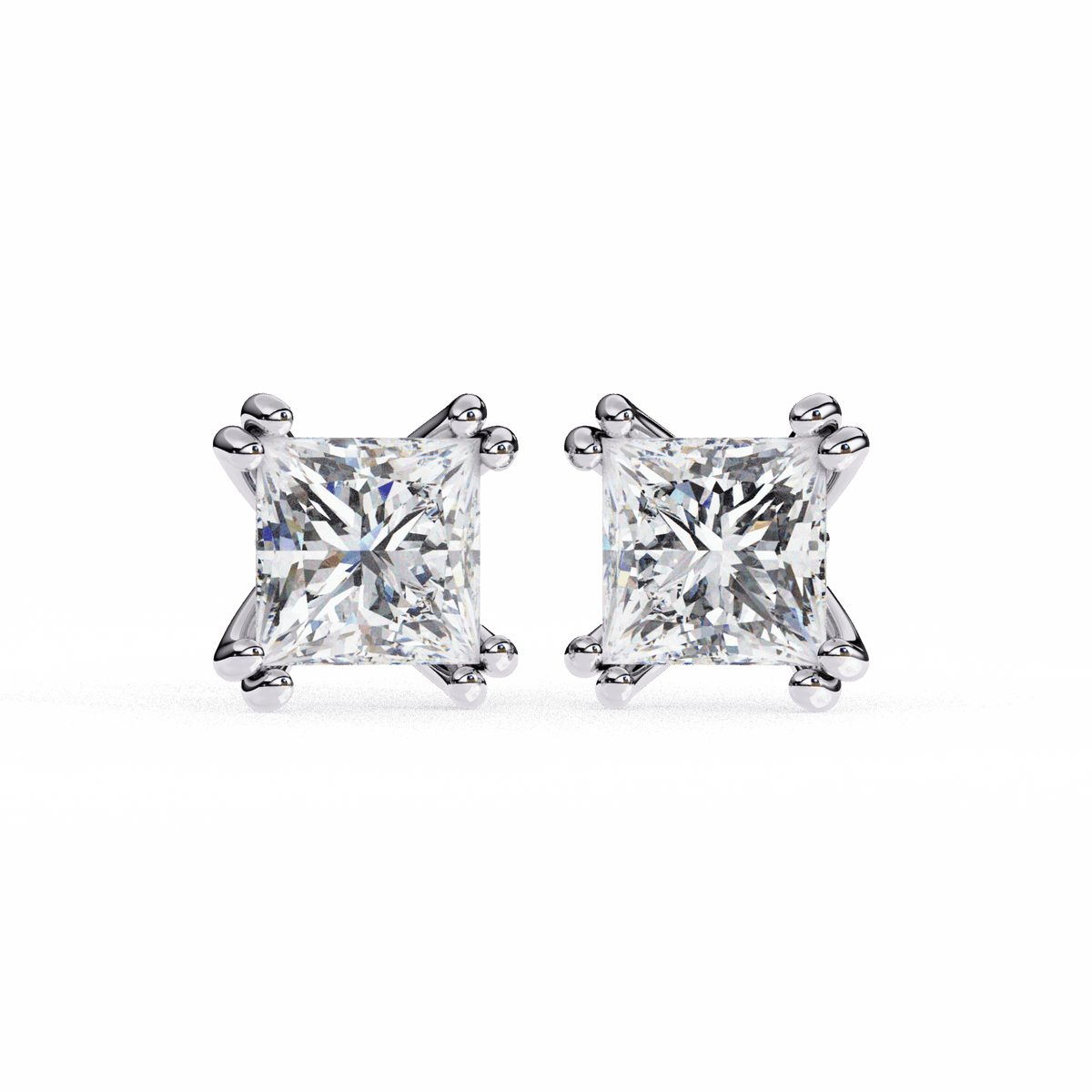 3 Carat Contemporary Princess Solitaire Earrings in Moissanite | House of Estara