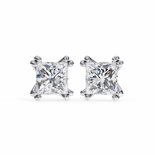 3 Carat Contemporary Princess Solitaire Earrings in Moissanite | House of Estara