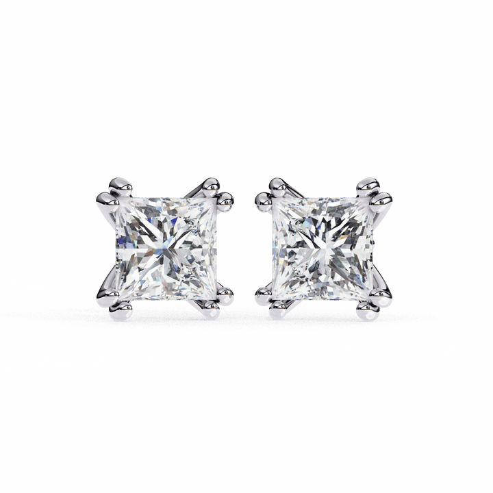 3 Carat Contemporary Princess Solitaire Earrings in Moissanite | House of Estara