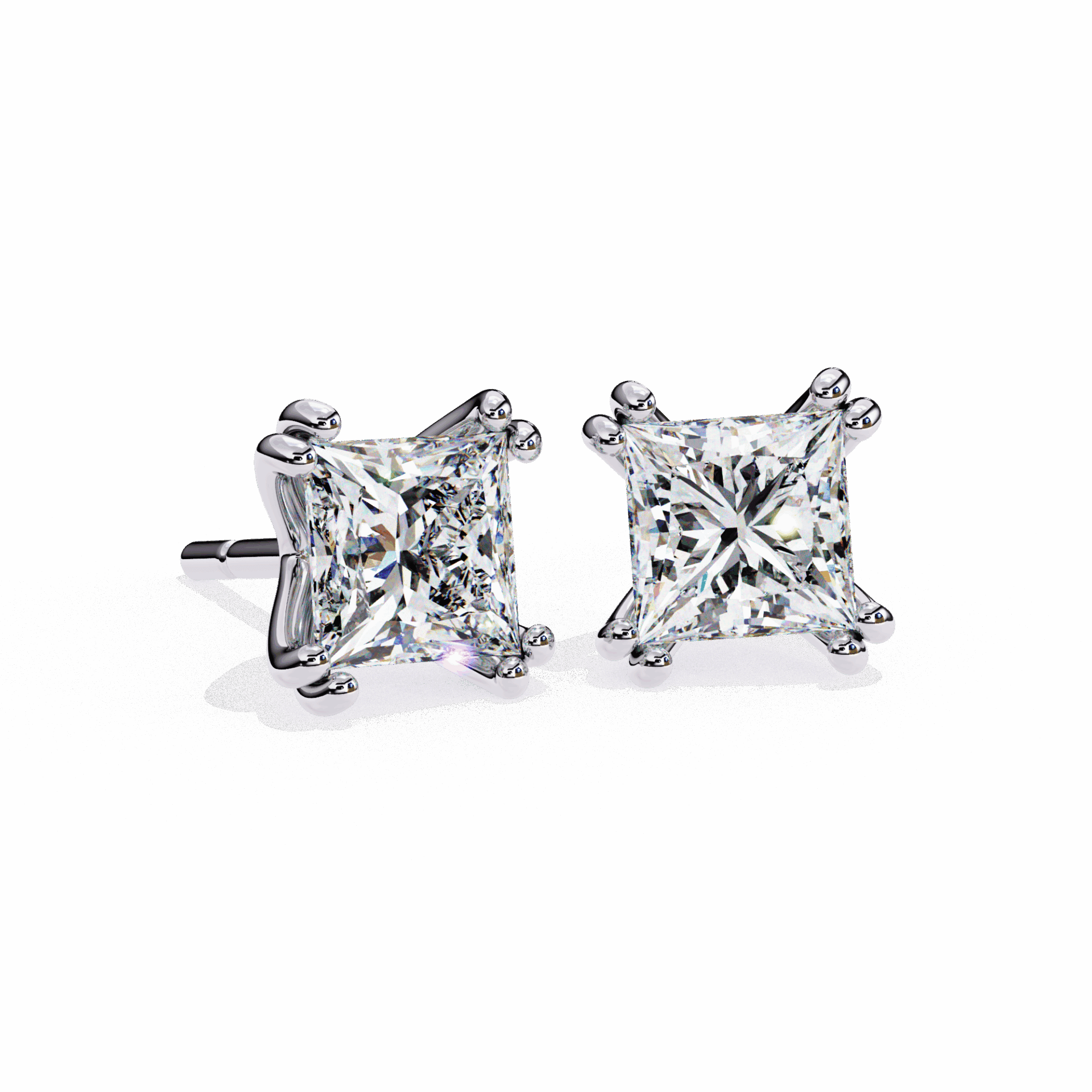 3 Carat Contemporary Princess Solitaire Earrings in Moissanite | House of Estara