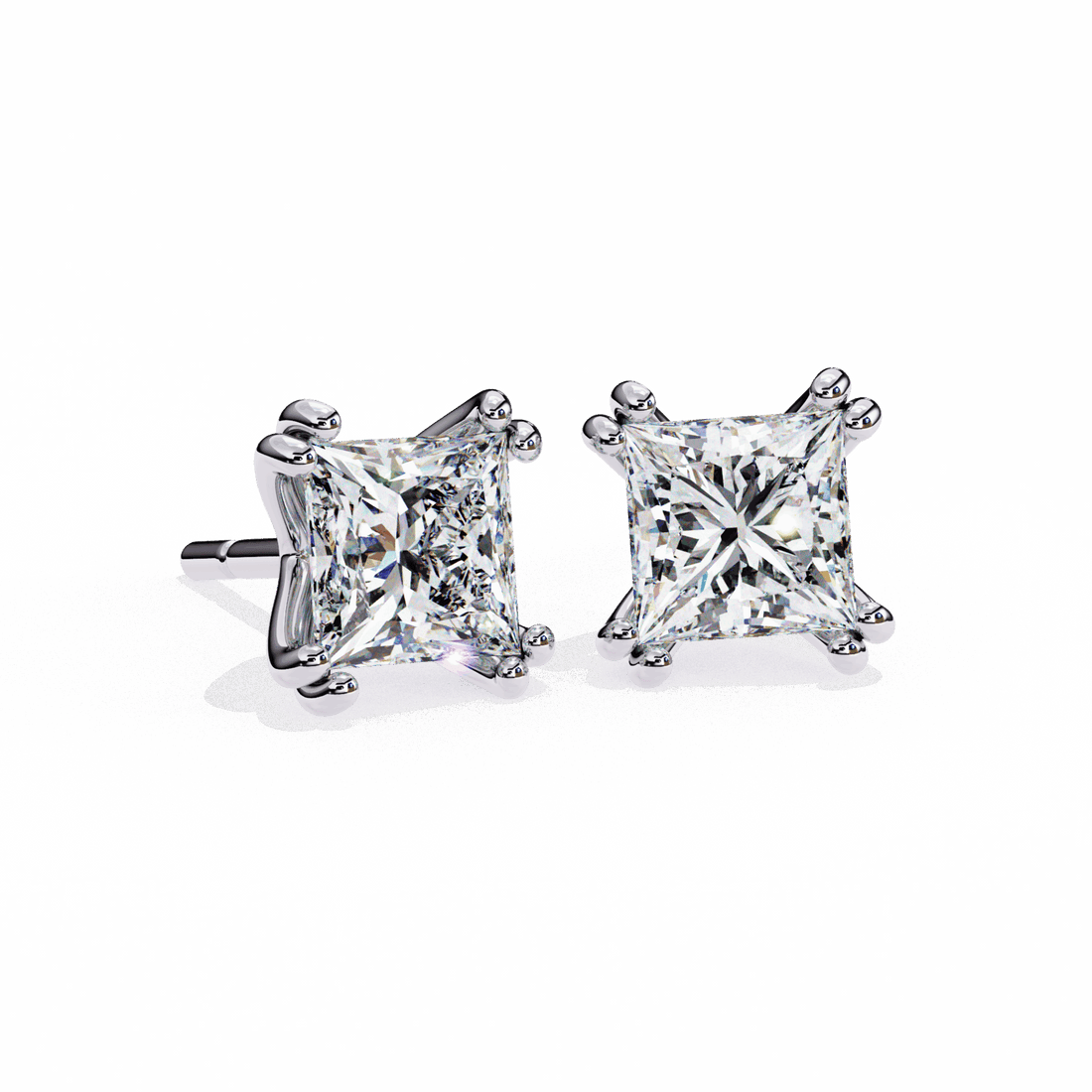3 Carat Contemporary Princess Solitaire Earrings in Moissanite | House of Estara
